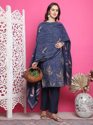 navy blue muslin digital printed dress material 5
