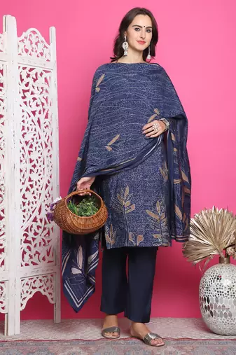 navy blue muslin digital printed dress material