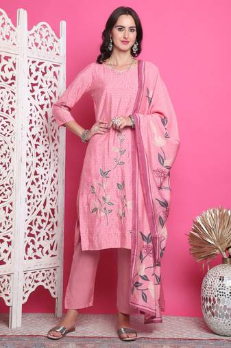 pink muslin digital printed dress material