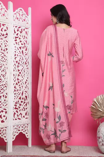 pink muslin digital printed dress material