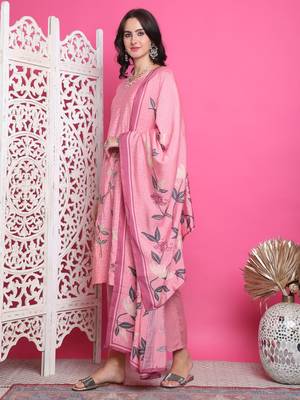 pink muslin digital printed dress material 3