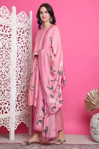 pink muslin digital printed dress material