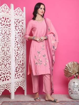 pink muslin digital printed dress material 4