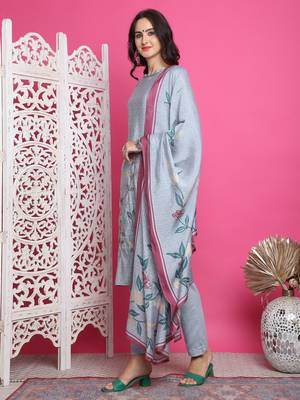 grey muslin digital printed dress material 3