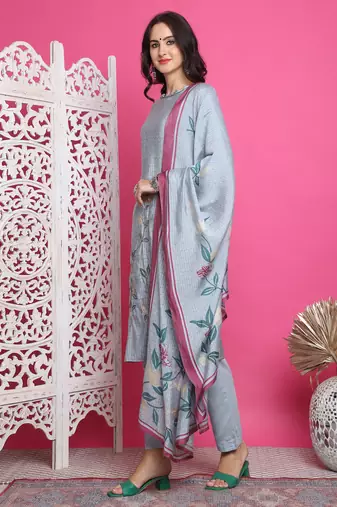 grey muslin digital printed dress material