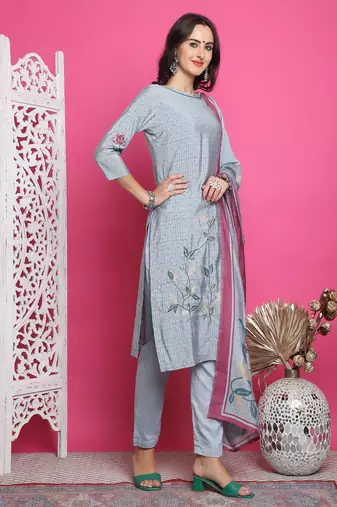 grey muslin digital printed dress material