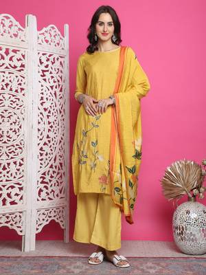 yellow muslin digital printed dress material 1