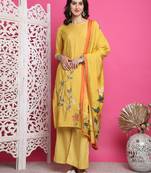 yellow muslin digital printed dress material