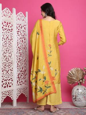 yellow muslin digital printed dress material 2
