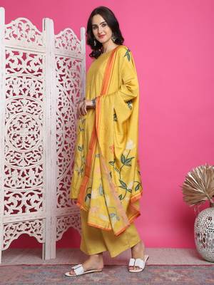 yellow muslin digital printed dress material 3