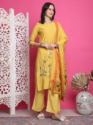 yellow muslin digital printed dress material 4