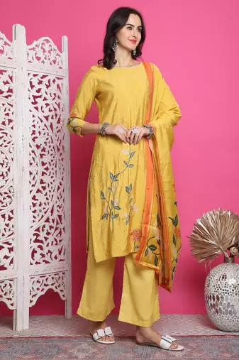 yellow muslin digital printed dress material