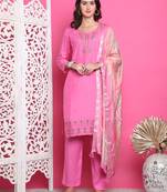 pink muslin embroidered dress material