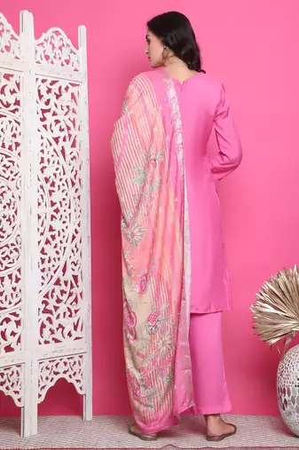 pink muslin embroidered dress material