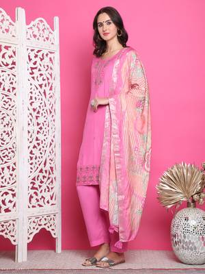 pink muslin embroidered dress material 3