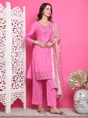 pink muslin embroidered dress material 4