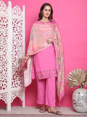 pink muslin embroidered dress material 5