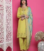 lemon yellow muslin embroidered dress material