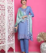 blue muslin embroidered dress material