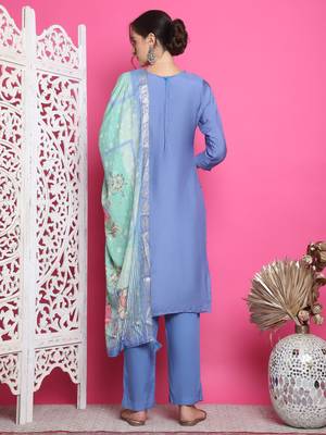 blue muslin embroidered dress material 3