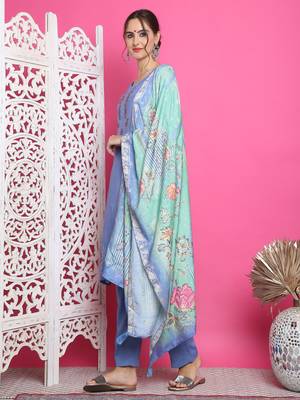 blue muslin embroidered dress material 4