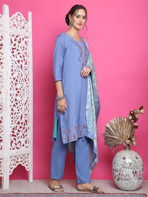 blue muslin embroidered dress material 5