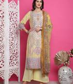 yellow satin digital printed dress material