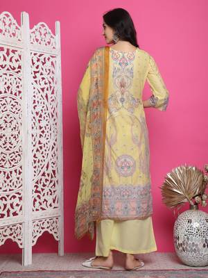 yellow satin digital printed dress material 2