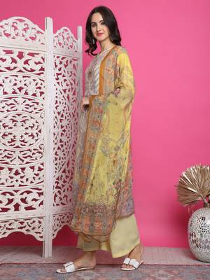 yellow satin digital printed dress material 3