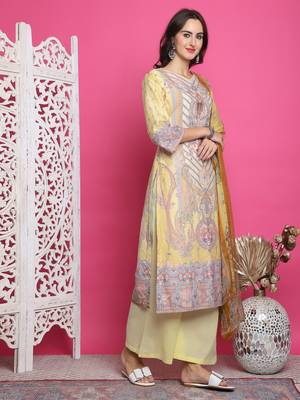 yellow satin digital printed dress material 4