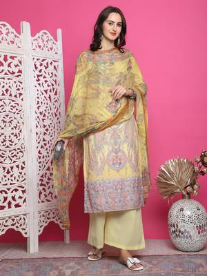 yellow satin digital printed dress material 5