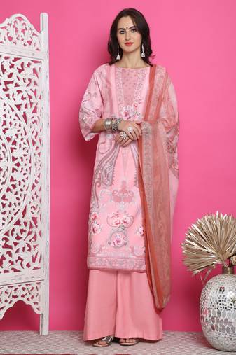 pink satin digital printed dress material