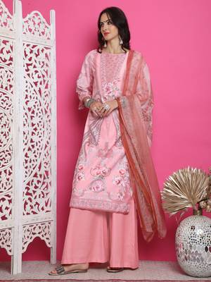 pink satin digital printed dress material 3