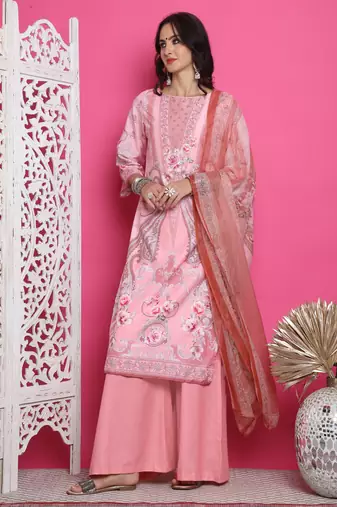 pink satin digital printed dress material