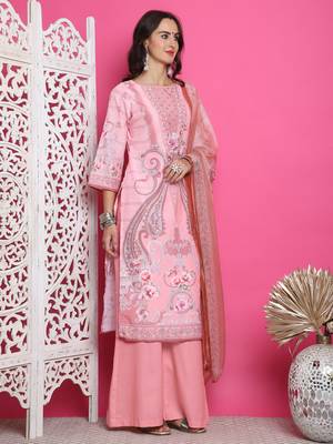 pink satin digital printed dress material 4