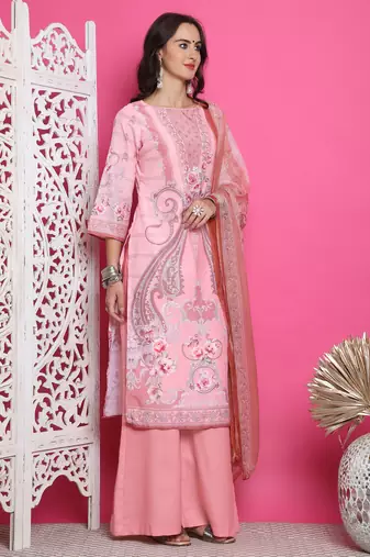 pink satin digital printed dress material