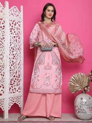 pink satin digital printed dress material 5