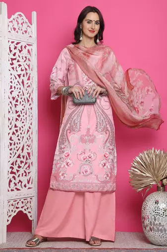 pink satin digital printed dress material