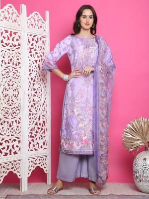 lavender satin digital printed dress material 1