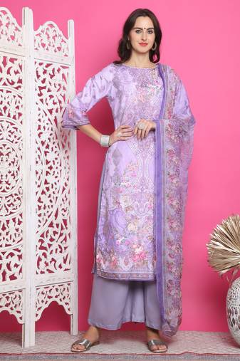 lavender satin digital printed dress material