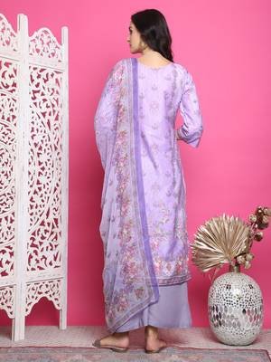lavender satin digital printed dress material 2