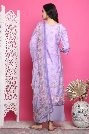 lavender satin digital printed dress material