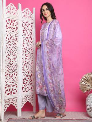 lavender satin digital printed dress material 3