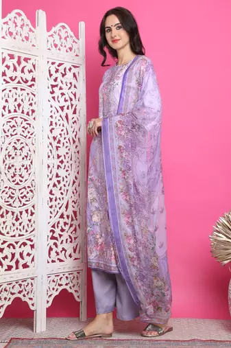 lavender satin digital printed dress material