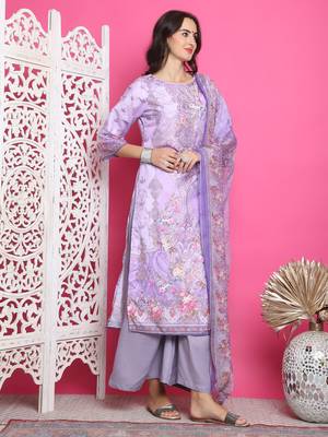 lavender satin digital printed dress material 4