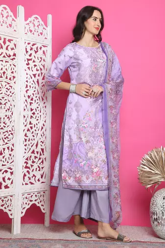 lavender satin digital printed dress material