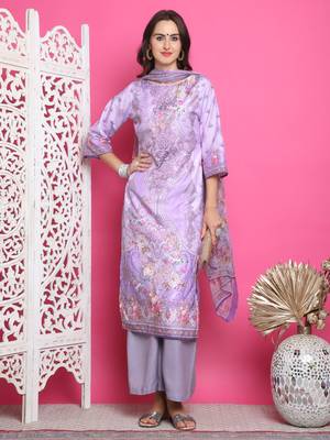 lavender satin digital printed dress material 5