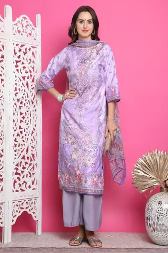 lavender satin digital printed dress material