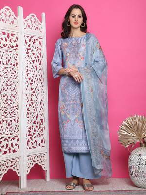 grey satin digital printed dress material 1