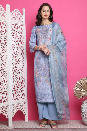grey satin digital printed dress material